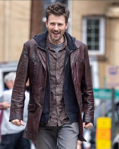 Chris Evans Brown One Leather Coat