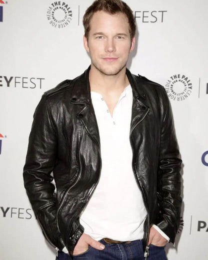 Chris Pratt Black Real Leather Jacket