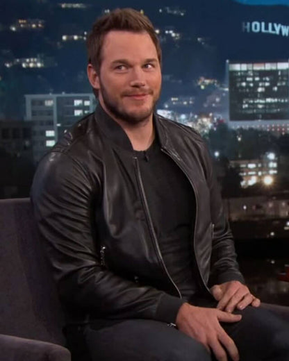 Chris Pratt Jimmy Kimmel Live Black Leather Jacket