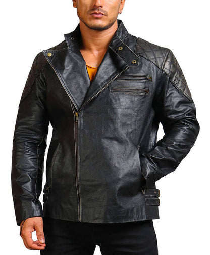 Cowhide Black Skull Motorcycle Leather Jacket