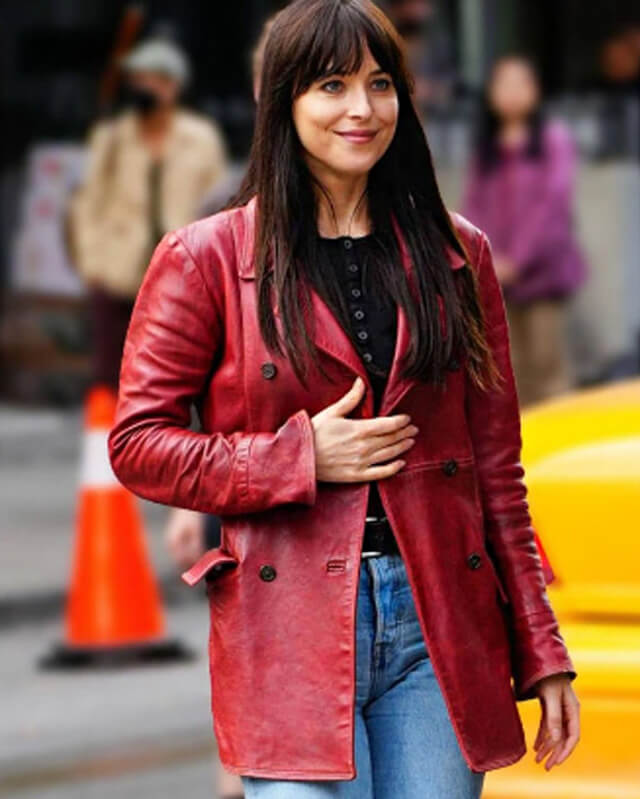 Dakota Johnson Madame Web Maroon Coat