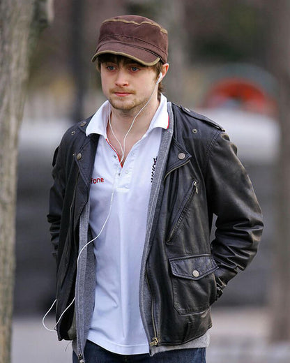 Daniel Radcliffe Black Leather Biker Style Jacket