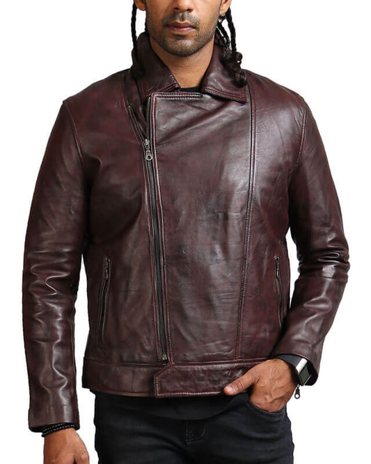 Dark Brown Asymmetric Biker Jacket