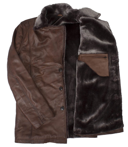 Dark Brown Leather Shearling Coat