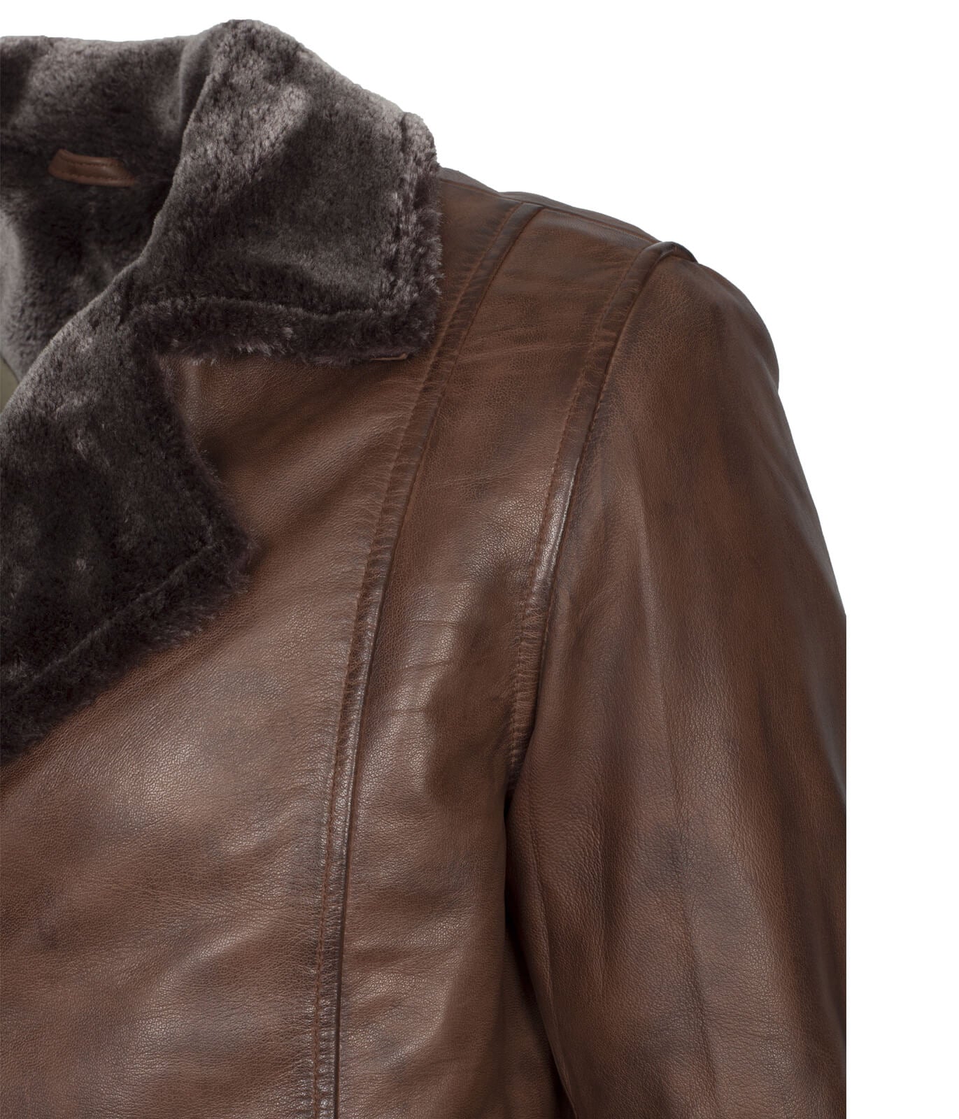 Dark Brown Leather Shearling Coat
