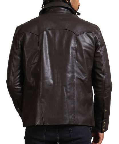 Dark Brown Trucker Leather Jacket