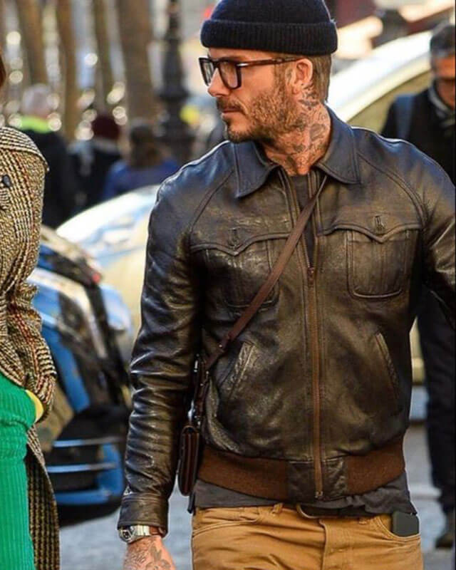 David Beckham Brown Bomber Leather Jacket
