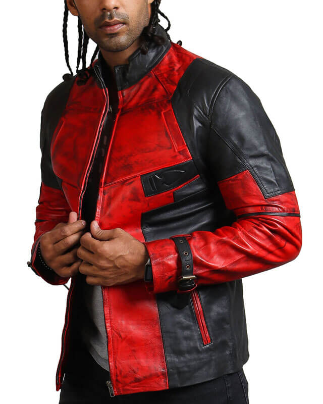 Deadpool Cosplay Black And Red Leather Jacket