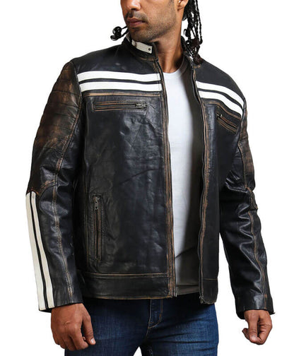 Designer Men Distressed Black Leather Jacket