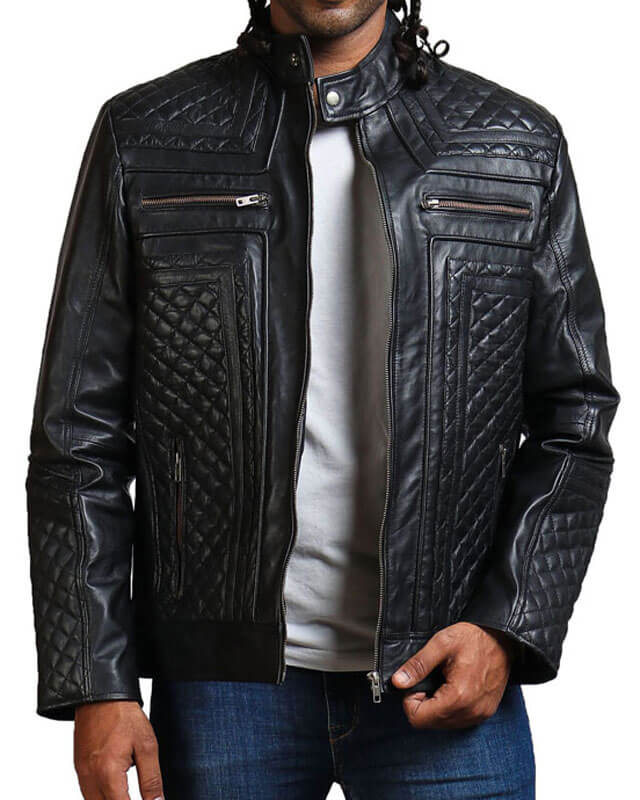 Diamond Quilted Skull Black Leather Jacket