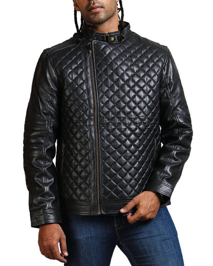 Diamond Quilted Winter Black Motorcycle Jacket