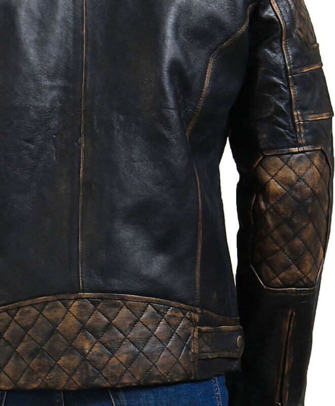 Distressed Black Biker Genuine Leather Jacket