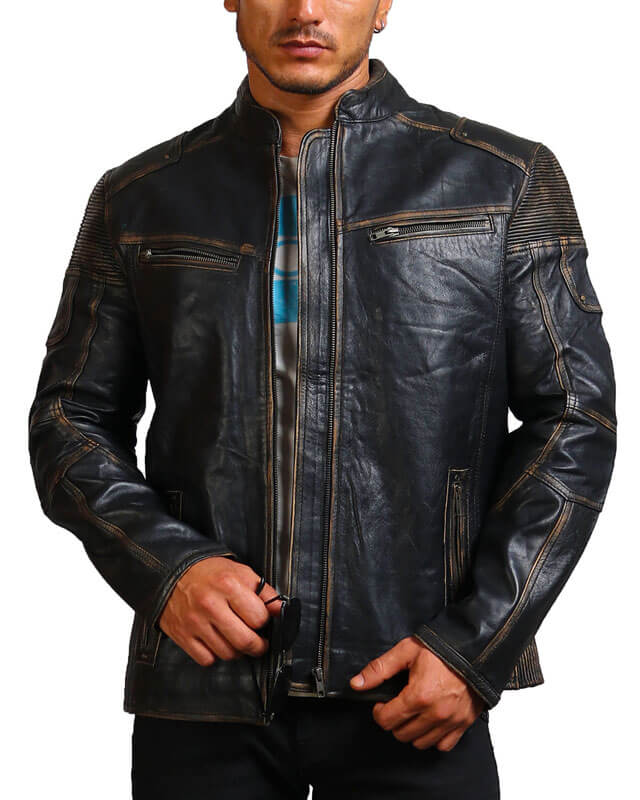 Distressed Black Vintage Cowhide Leather Jacket