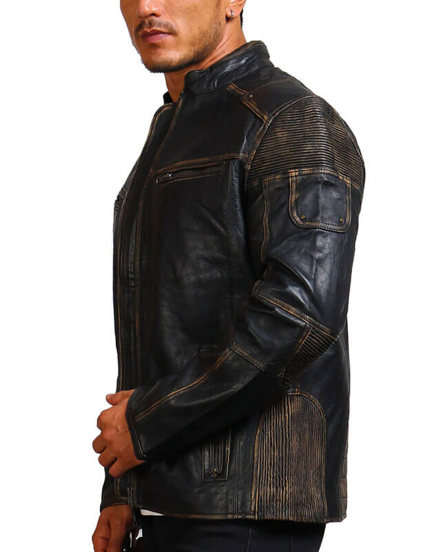 Distressed Black Vintage Genuine Cowhide Leather Jacket