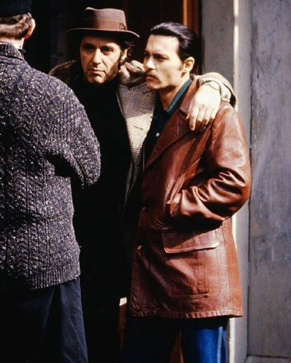 Donnie Brasco Johnny Depp Brown Leather Coat