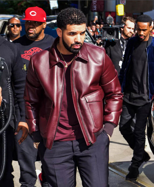 Drake Maroon Bomber Leather Jacket – AlexGear