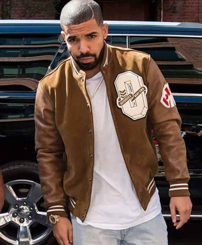 Drake Suede Leather Varsity Brown Jacket