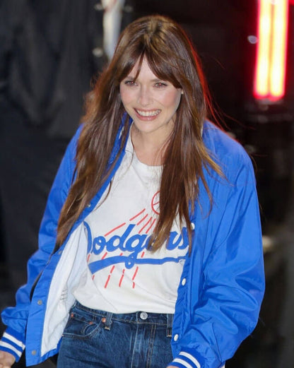 Elizabeth Olsen Blue Bomber Jacket