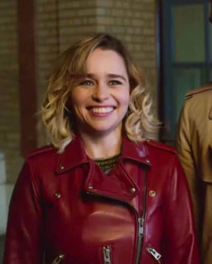 Emilia Clarke Last Christmas Red Leather Jacket