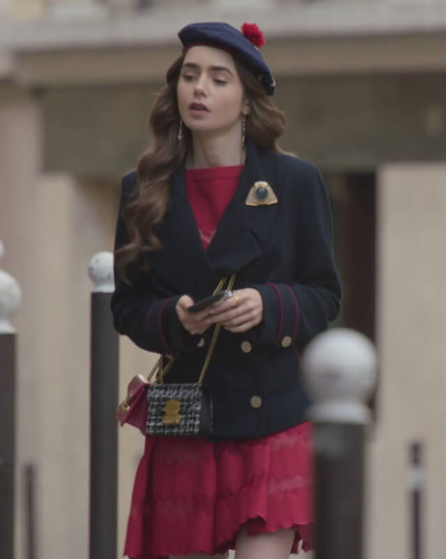 Emily In Paris Fashion Lily Collins Blue Coat