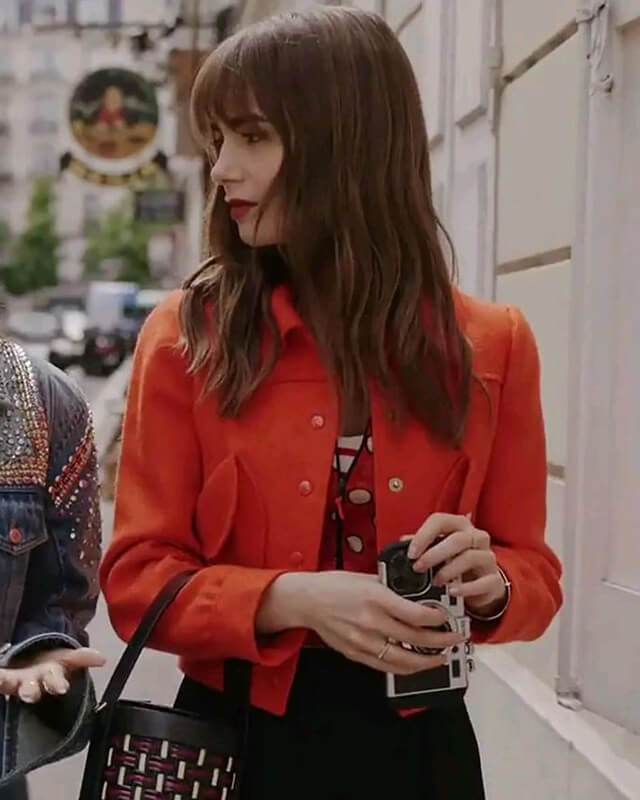 Emily In Paris Orange Cropped Wool Jacket S03