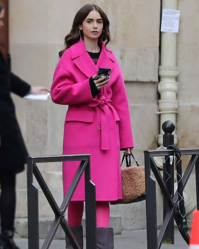 Emily In Paris Lily Collins Pink Trench Coat