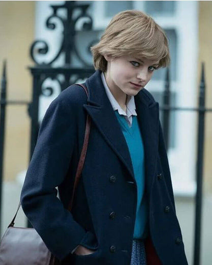 Emma Corrin The Crown Blue Long Coat