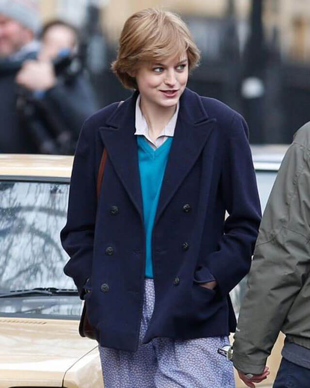 Emma Corrin The Crown Blue Wool Coat