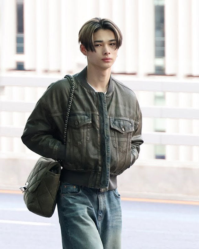 Enhypen Ni Ki Bomber Distressed Leather Jacket