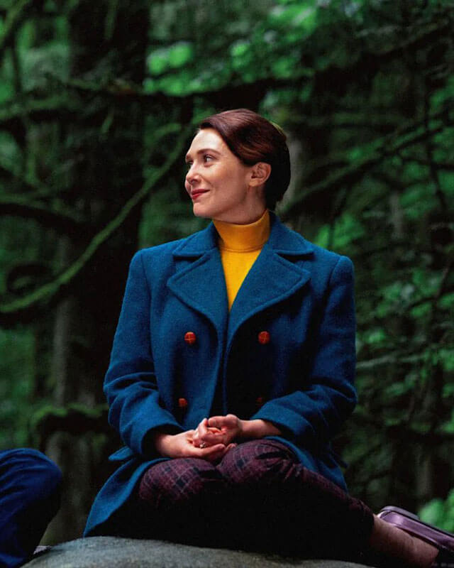 Eternity Elizabeth Olsen Blue Wool Coat