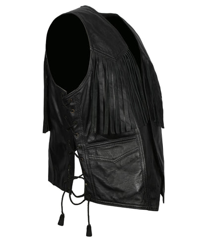 Fringe Leather Black Cowboy Vest