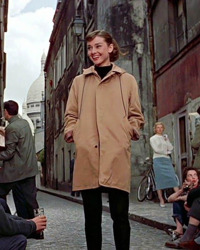 Funny Face Audrey Hepburn Tan Leather Coat