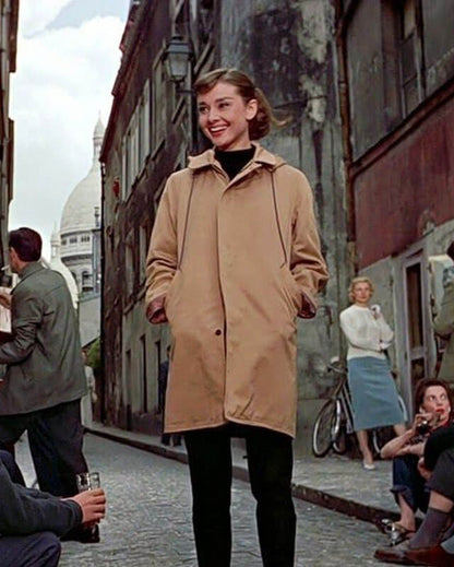 Funny Face Audrey Hepburn Tan Leather Coat