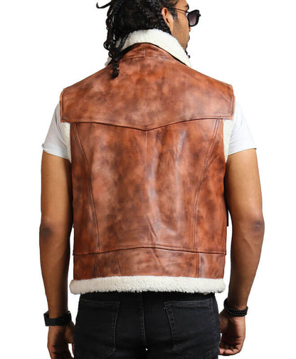 Fur Lining Patch Pockets Brown Vest