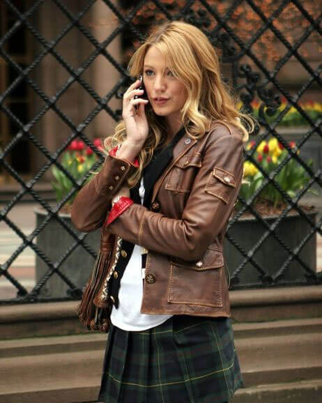 Gossip Girl Blake Lively Brown Leather Jacket