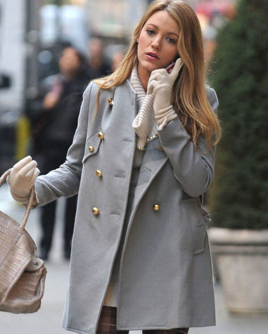 Gossip Girl Serena Van Der Woodsen Blue Wool Coat