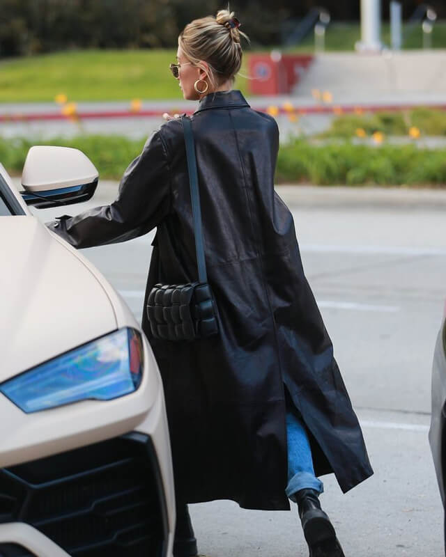 Hailey Bieber Black Genuine Leather Long Coat