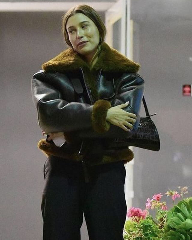 Hailey Bieber Black Shearling Jacket