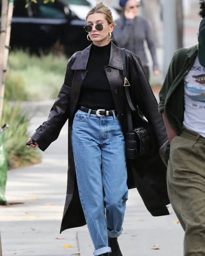 Hailey Bieber Real Leather Coat