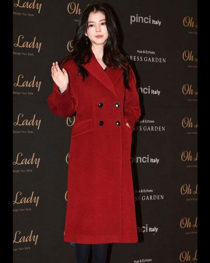 Han So Hee Red Wool Trench Coat