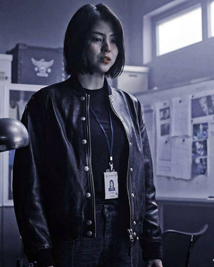 Han Sohee My Name Black Bomber Leather Jacket