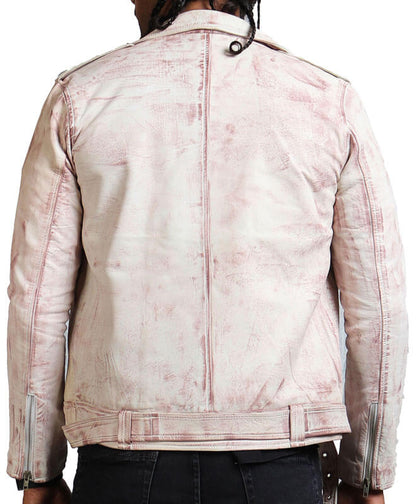 Hand Waxed White Biker Leather Jacket