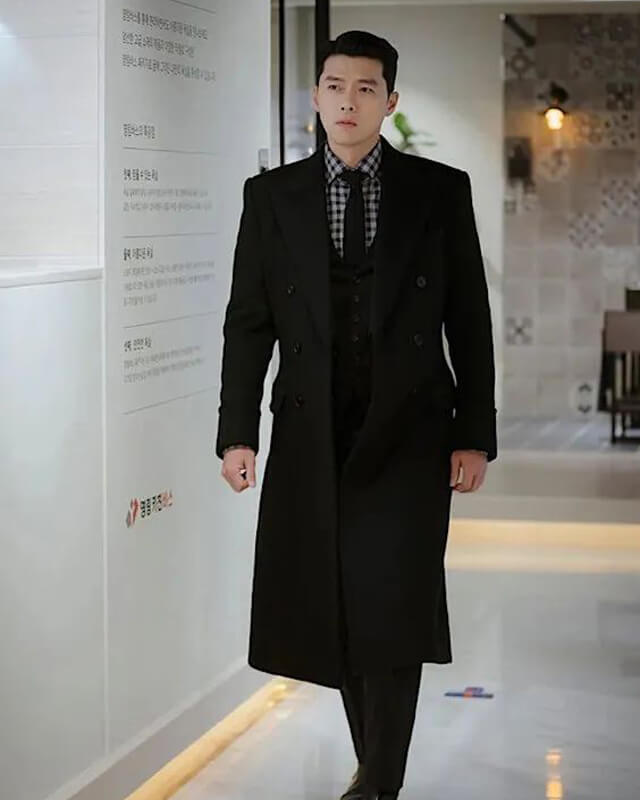 Hyun Bin CLOY Black Long Wool Coat