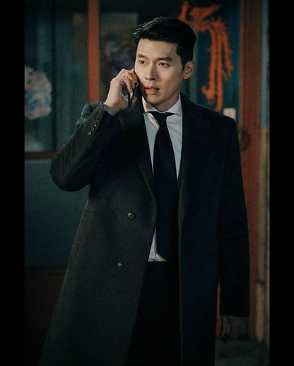 Hyun Bin CLOY Black Wool Coat