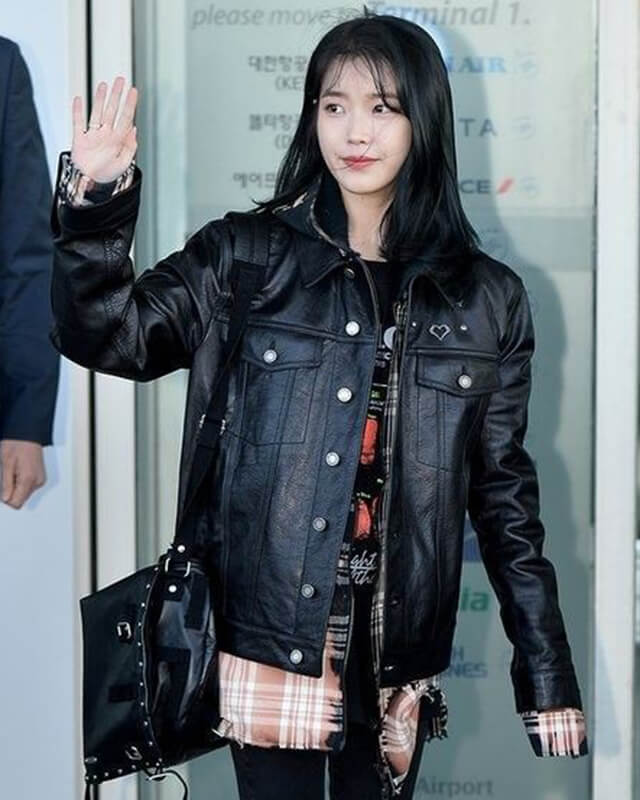 IU Airport Fashion Leather Oversized Jacket