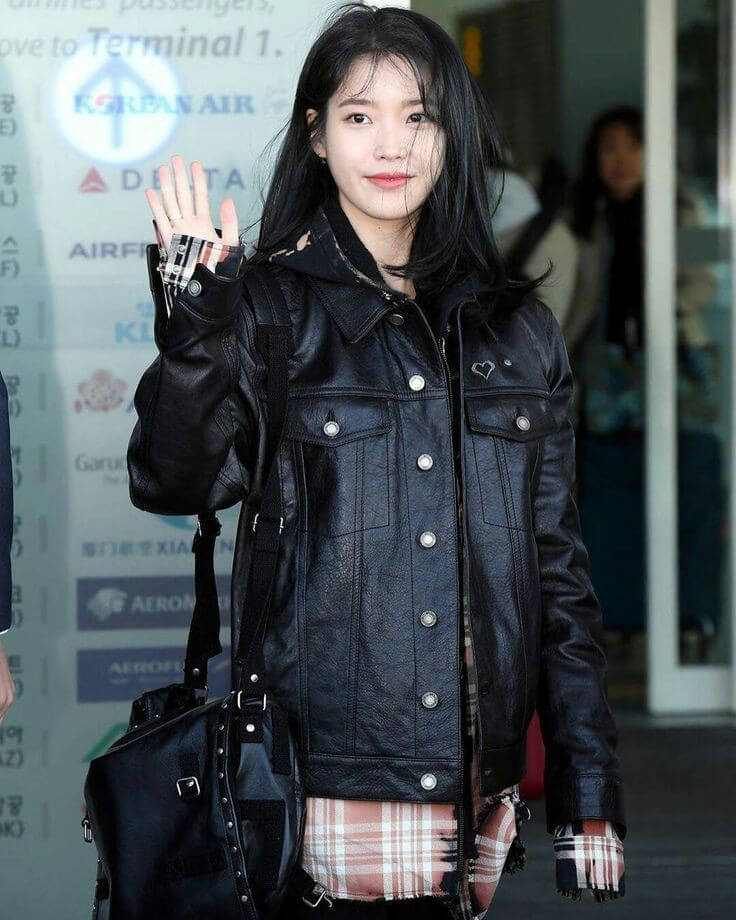 K-pop IU Black Oversized Trucker Leather Jacket – AlexGear