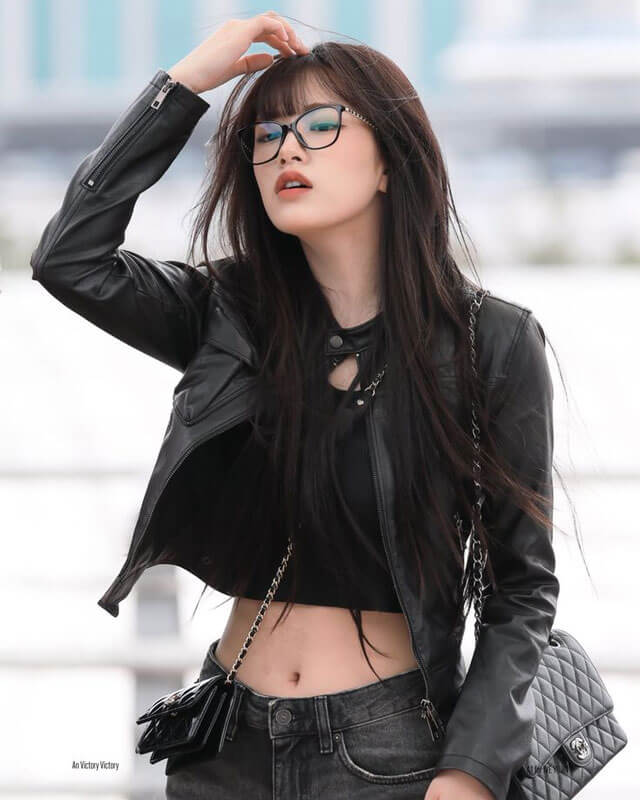 IVE An Yujin Black Genuine Leather Jacket
