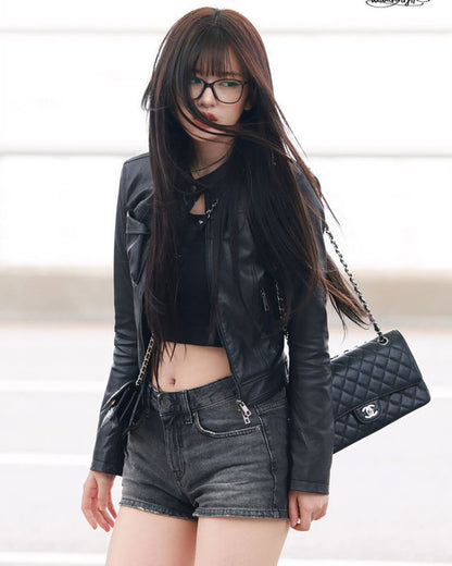 IVE An Yu-Jin Black Leather Jacket