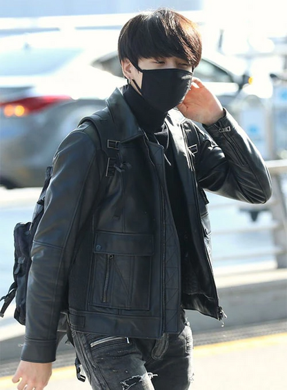 Incheon Airport Jungkook Leather Jacket
