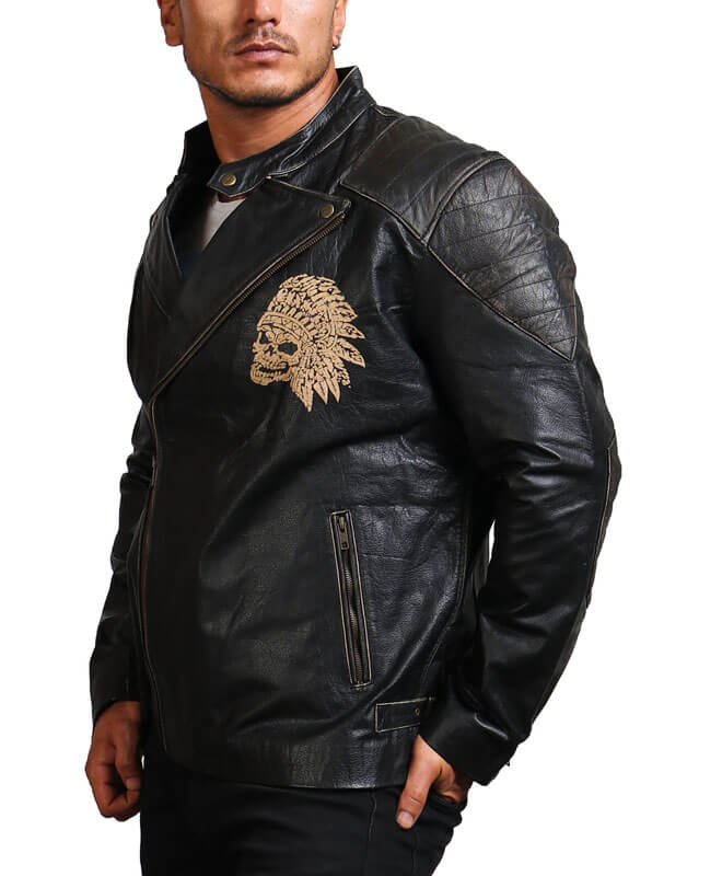 Indian Skull Biker Leather Jacket